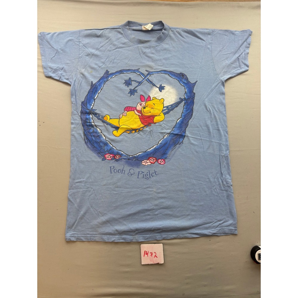 Vintage Disney Pooh & Piglet T Shirt Light Blue One Size Graphic Tee Hammock 90s